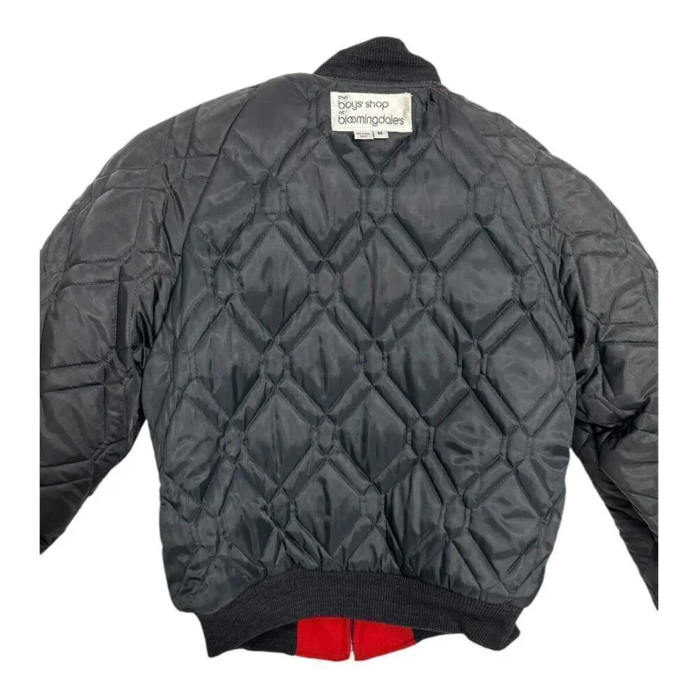 Bloomingdale's Varsity Jacket Boys Medium Red‎ Black Excellent World Staff Patch